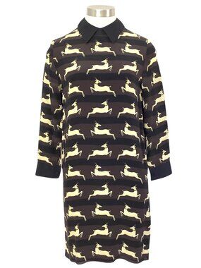 Giada Forte Silk Dress Novelty Jumping Deer Brown Size-XS